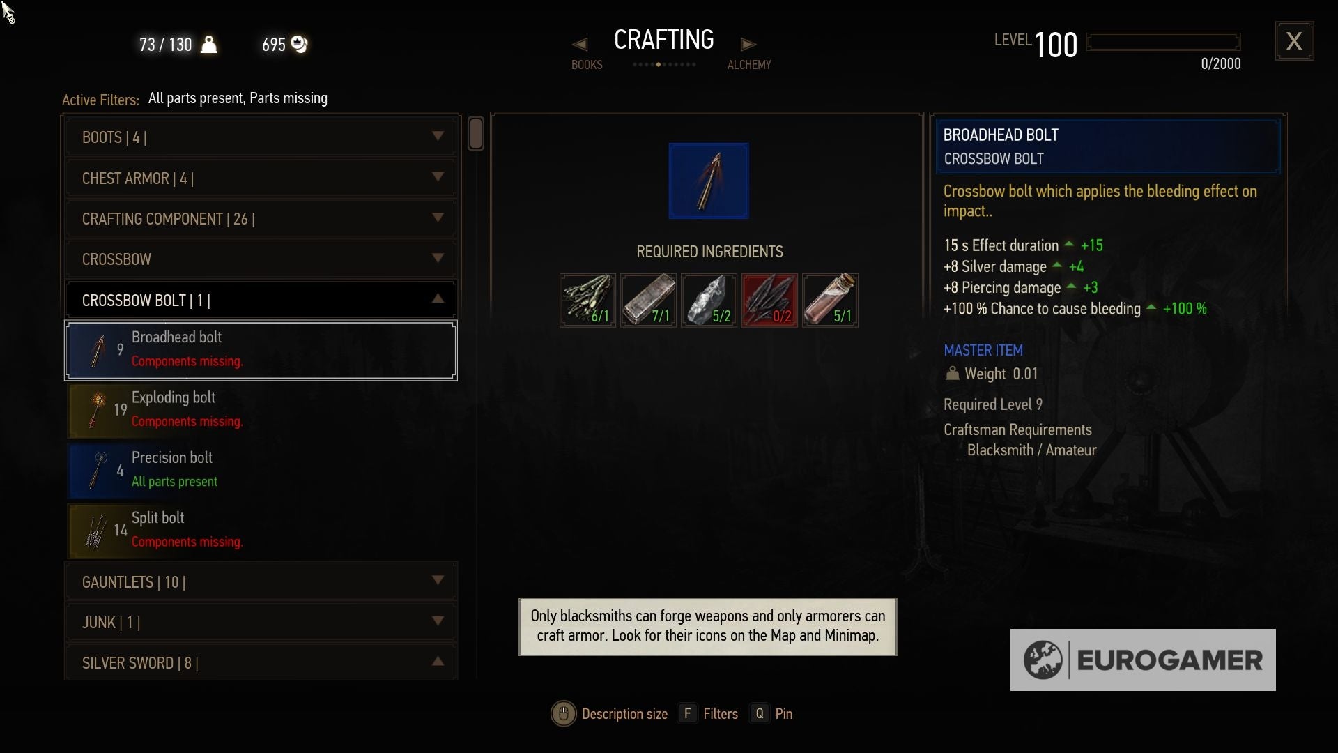 The Witcher 3 Crafting lists How to craft runestones, components